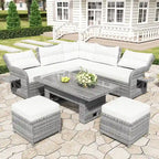 Outdoor Rattan Sectional Sofa Set with Adjustable Table & Recliners