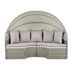 Round Outdoor Daybed Two-Tone Weave Sunbed with Retractable Canopy