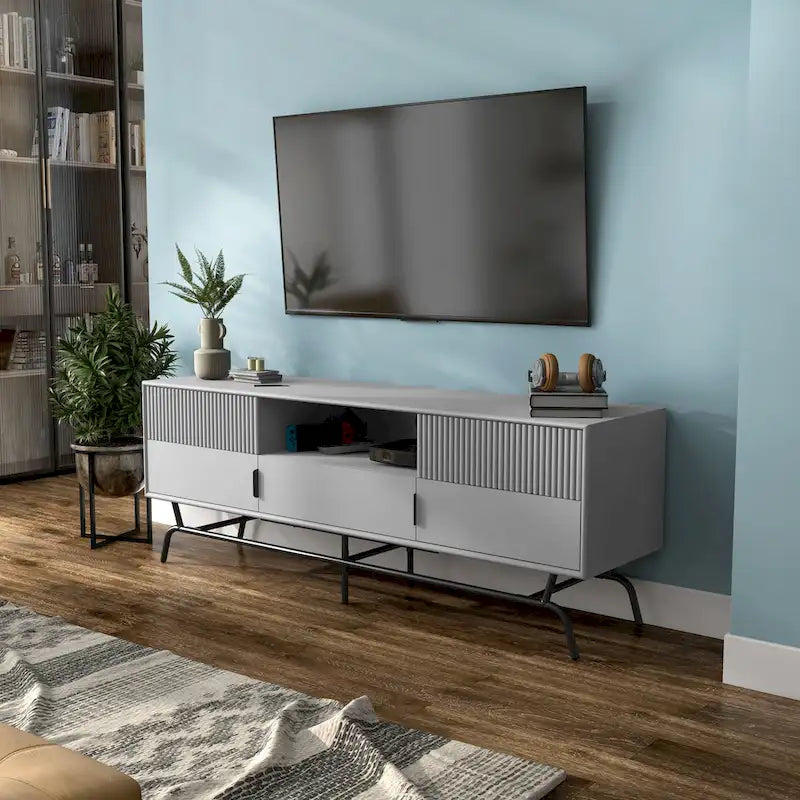 DH BASIC Modern 60-inch 3-Drawer Media Cabinet TV Stand with Cable Hole by Denhour