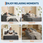 Oversized Chaise Lounge Chair Sofa Bed, Corduroy Sleeper Sofa with Pillows and Wide Armrests for Living Room, Bedroom, Movie Room