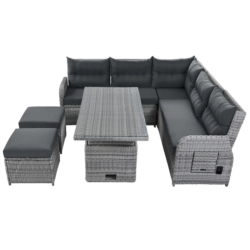 Outdoor Rattan Sectional Sofa Set with Adjustable Table & Recliners