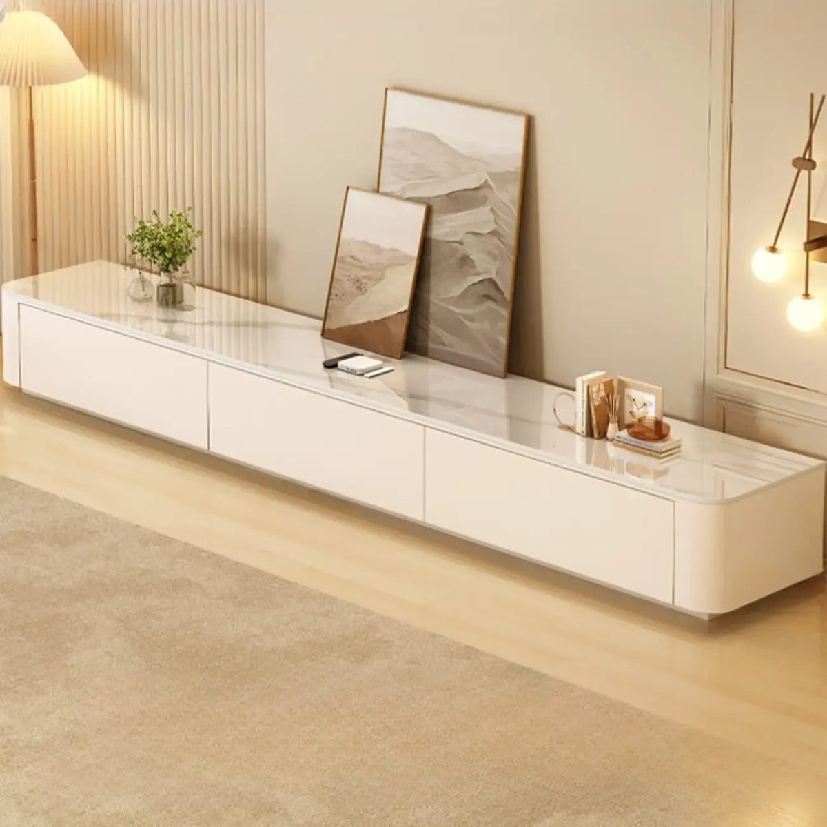Modern Wooden TV Stand with Drawers and Cable Management