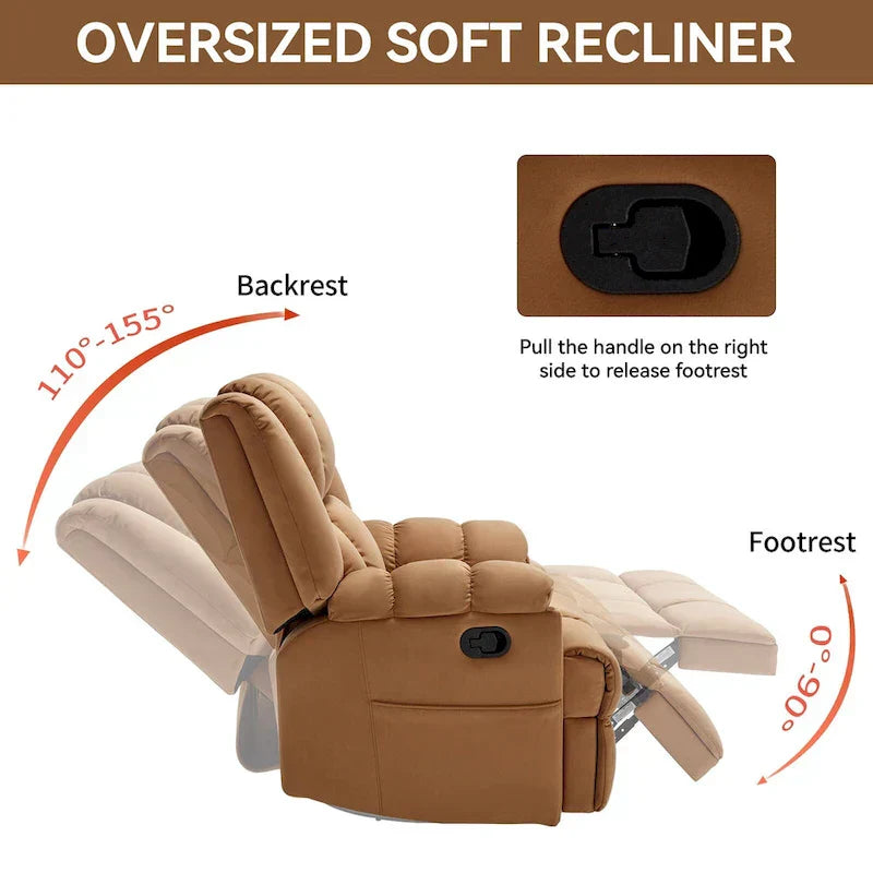 Lazy Boy Swivel Rocker Fabric Recliner Chair, Overstuffed Large Manual Recliner Glider with Pillow Top Arms and Cushion Back