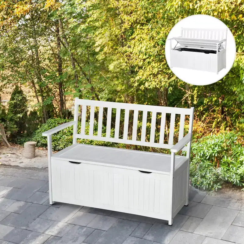 Outsunny 41 Gallon Outdoor Storage Bench, Wooden Deck Box with Inner Waterproof PE Lining, 2-Seat Container for Patio Garden Balcony Yard