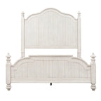 Farmhouse Cottage Queen Poster Bed ¨C Antique White with Chestnut Tops