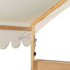 Whisen Full Size Wooden Floor Bed Frame, House-Shaped Daybed with Fense, 3 Storage Bookshelves, Curtain