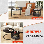 GALAXHERO Set of 2 Nesting Round Coffee Tables - 31.5 Center Tables with Storage & Metal Frame for Living Room/Apartment