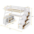 Twin Size Loft Bed with 7 Drawers, 2 Shelves, Cabinet and Desk for Kids and Teens