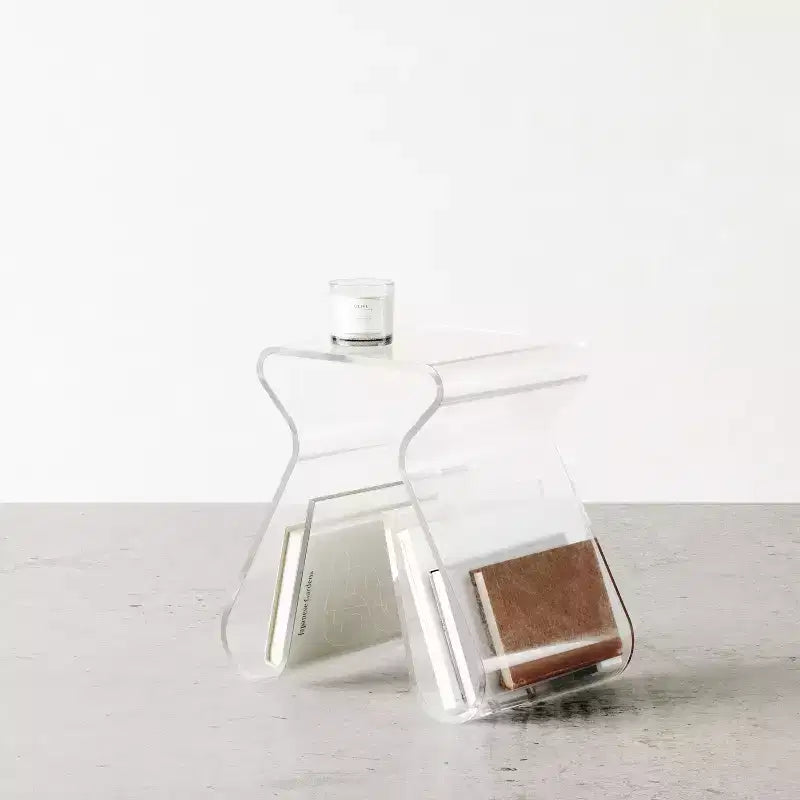 Magino Stool and Magazine Rack Clear: Shatter-Proof Acrylic, No Assembly Required