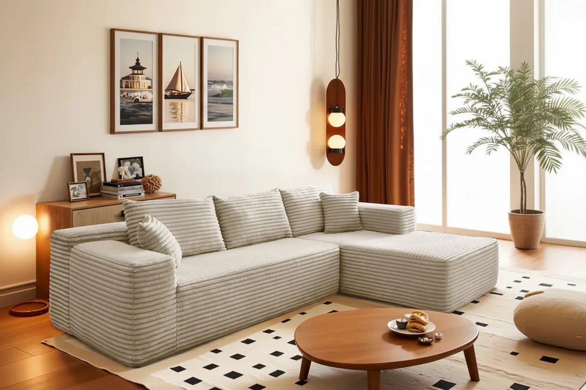 Modern Upholstery Chaise Sofa with Pillows for Living Room