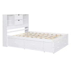 Queen/King Size Platform Bed Pine Wood Bed Frame with Storage Headboard and 8 Drawers