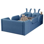 Whisen Twin Platform Bed, Kids Floor Upholstered Bed Frame with Rabbit Cushion, Removable Side Rails