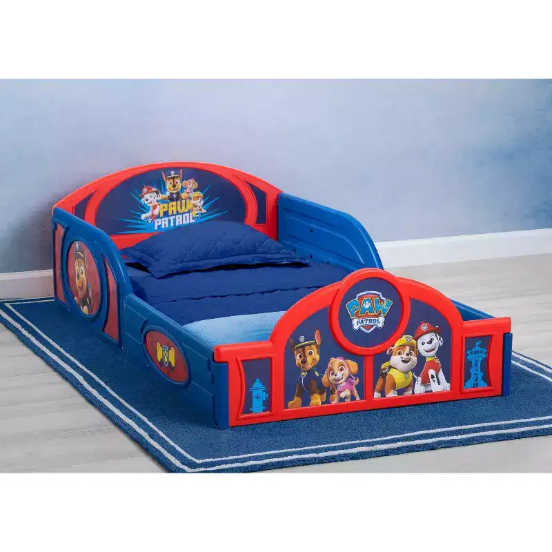 Delta Children Plastic Sleep and Play Toddler Kids Bed with Attached Guardrails - PAW Patrol