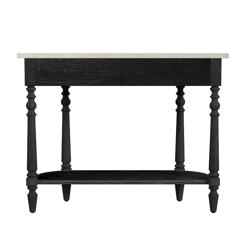 Marble Top Console Table ¨C Light Brown / Grey / Washed Black, Demilune, 1-Person Assembly