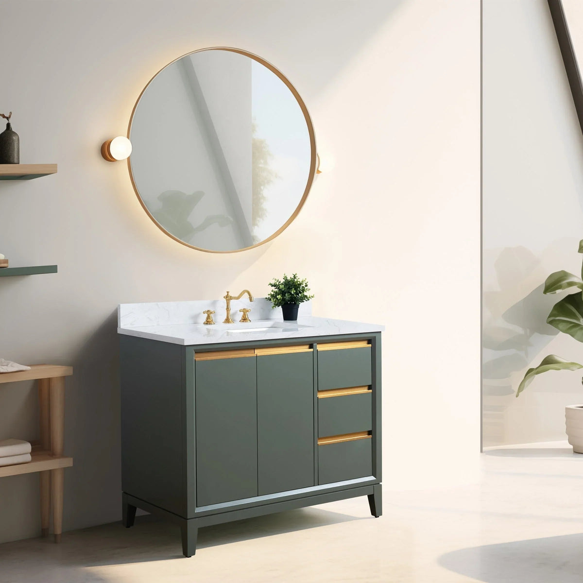 Vanity Art Bathroom Vanity with Ceramic Sink and Engineered Marble Top