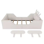 Whisen Twin Platform Bed, Kids Floor Upholstered Bed Frame with Rabbit Cushion, Removable Side Rails