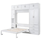 White Full Size Modern Murphy Bed with Drawers, Lockers, and Wardrobes