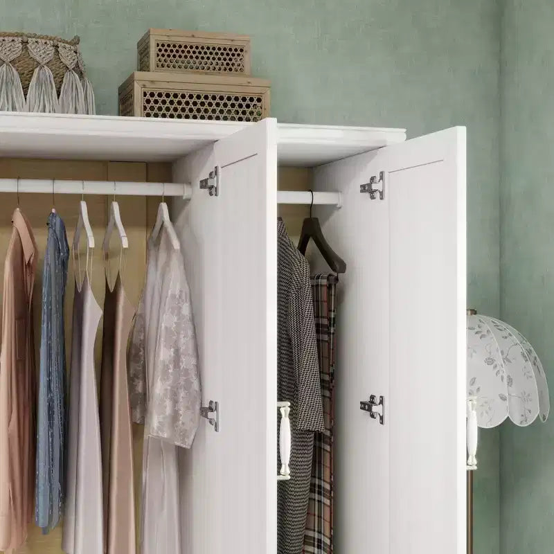 White Wood 61.42 in. Armoire with 2 Drawers, Hanging Rod and Shelves