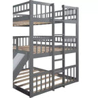 Full Over Full Triple Bunk Bed with Convertible Ladder and Slide, Triple Bed with Guardrails, White/Gray/Espresso - ModernLuxe
