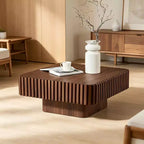31.5 Modern Handcraft Drum Coffee Table, Square, Walnut MDF Pedestal