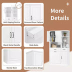 White Tall Freestanding Storage Cabinet Drawers Doors Adjustable Shelves Flip Drawer MDF