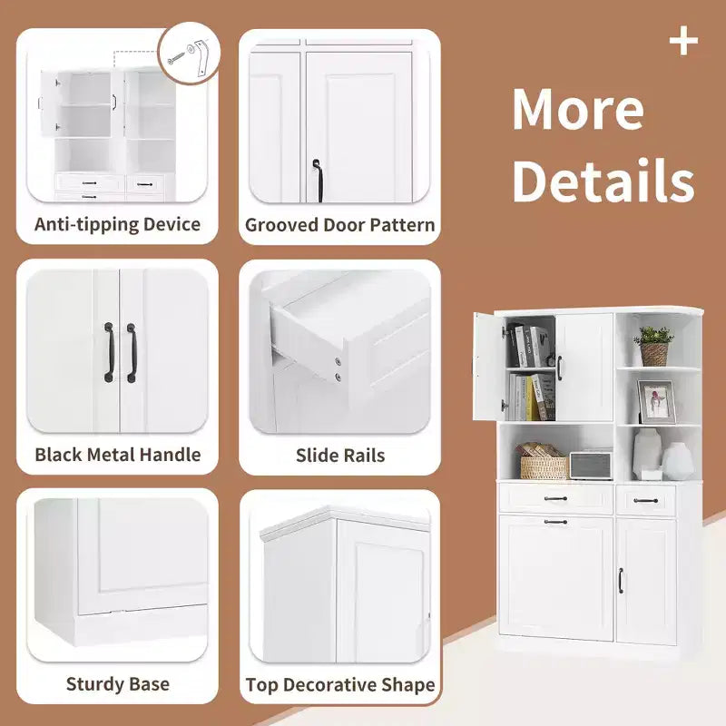 White Tall Freestanding Storage Cabinet Drawers Doors Adjustable Shelves Flip Drawer MDF