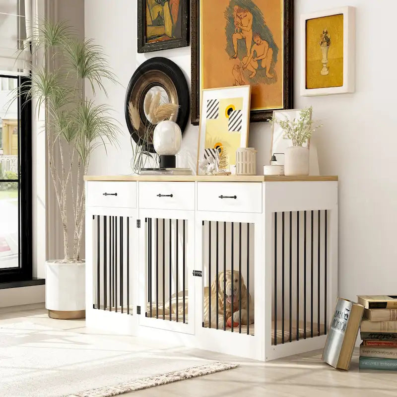 Modern Large Dog Crate with Storage Drawers - Elegant Espresso Finish