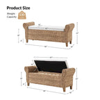Bab Boho Farmhouse Ratten Storage Bench with Hollow-Carved Designs by HULALA HOME