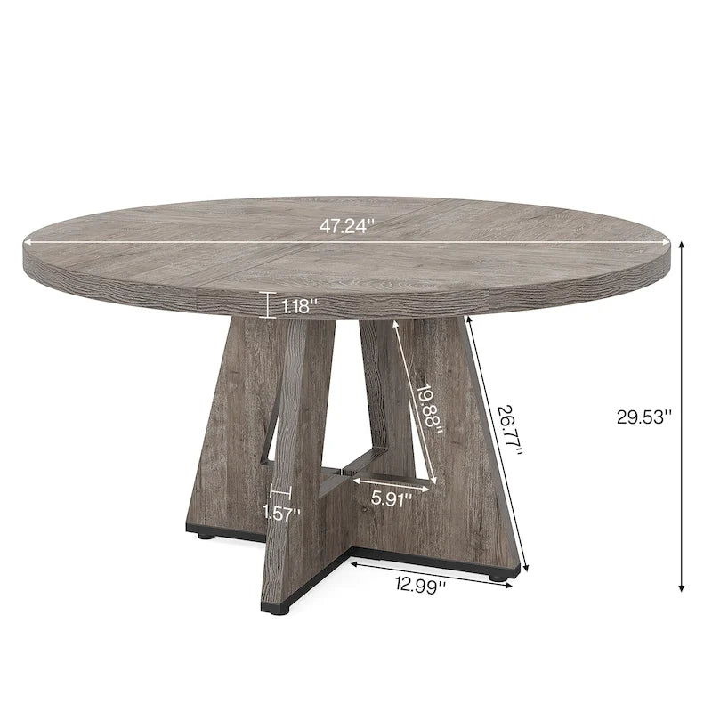 47 Inch Round Dining Table for 4, Wood Farmhouse Dinner Dinning Table for Kitchen Dining Living Room