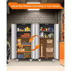 Garage Storage Cabinet with Wheels & Pegboard, 72 H Locking Metal Storage Cabinet with 2 Doors & 4 Adjustable Shelves for Garage Workshop