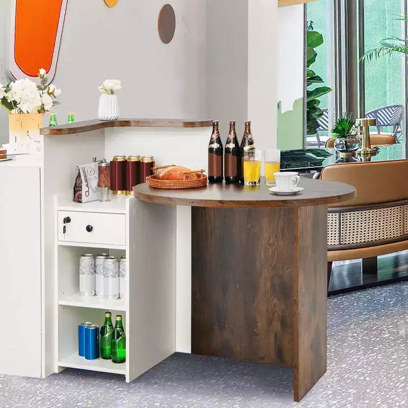 Costway Front Reception Counter Desk Checkout Office Desk with Open Shelf & Lockable Drawer White/Brown/Black