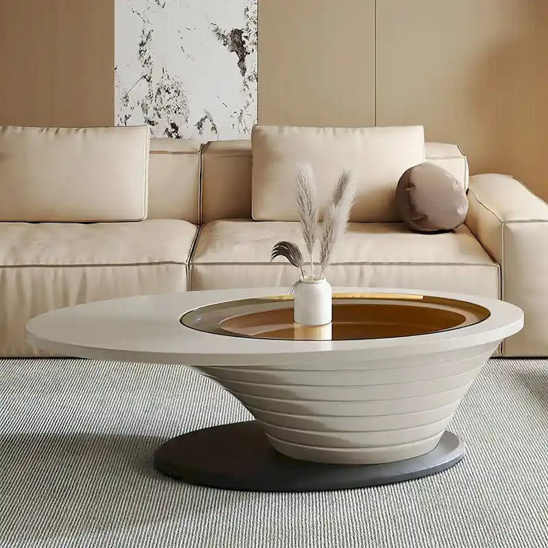 Light Luxury Modern Minimalist Oval Glass Tabletop Coffee Table Gray Base 51 in. - L 51.18W 25.59H 14.37