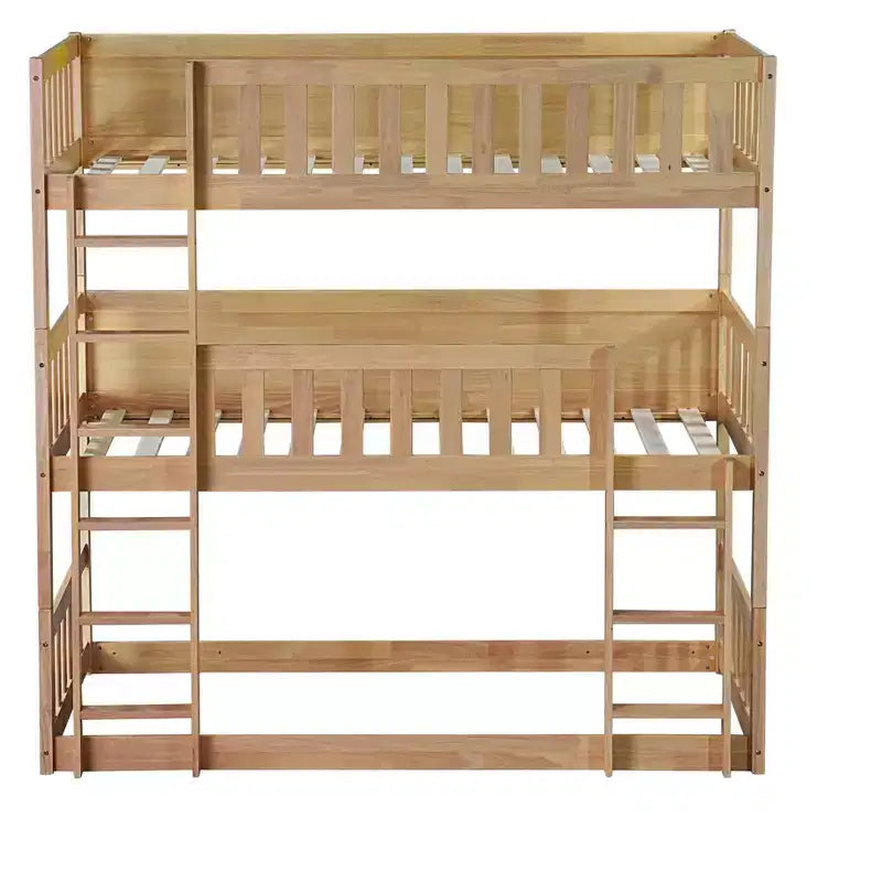 Triple Twin Bunk for Kids, Twin over Twin over Twin Detachable Bunk Bed with Ladder and Guardrail, Separate into 3 Beds