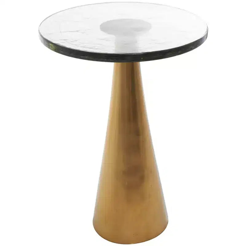 Aluminum Geometric Cone Accent Table with Textured Glass Tabletop 24 in