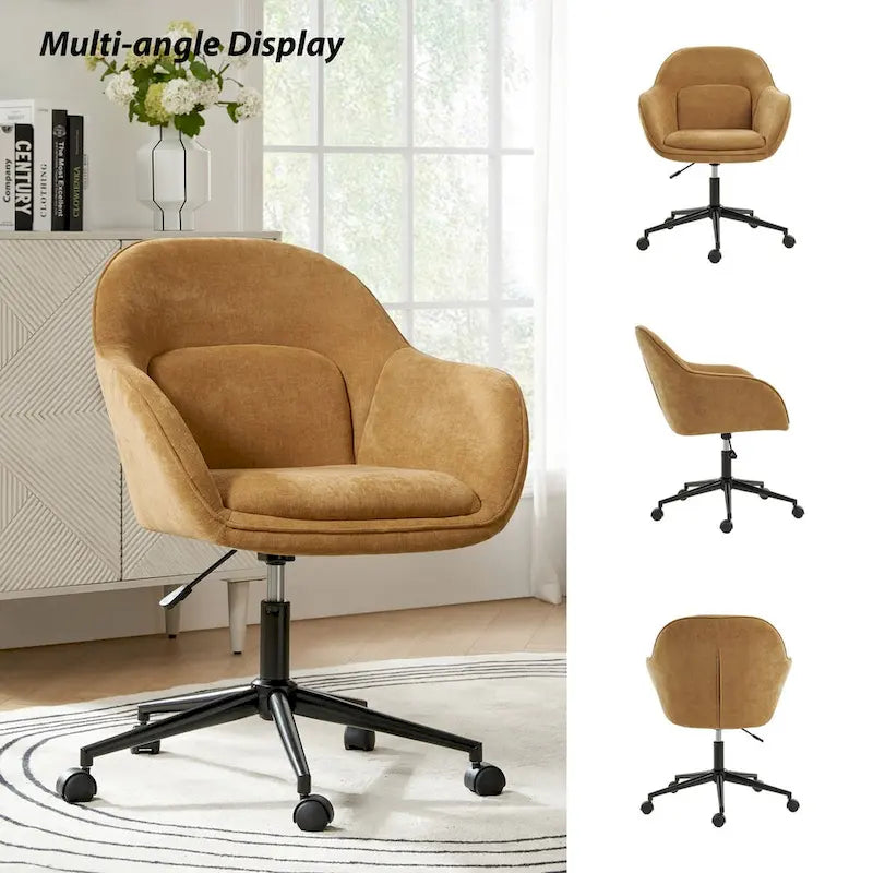 Victoria Curved Backrest 0ffice Chair Rotatable With Casters And Metal Base by HULALA HOME