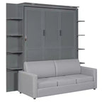 Queen Murphy Bed Wall Bed with Sofa, Queen Size Cabinet Bed Folding Wall Bed with Bookshelf and Shelves for Guest Room Office