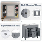 36 Modern Bathroom Vanity with Top Sink and Mirror Cabinet,2 Doors and 2 Drawers