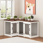 Large Corner Dog Crate Furniture for 2 Dogs, L Shape Dog Crate Cage - 58.7X41.1