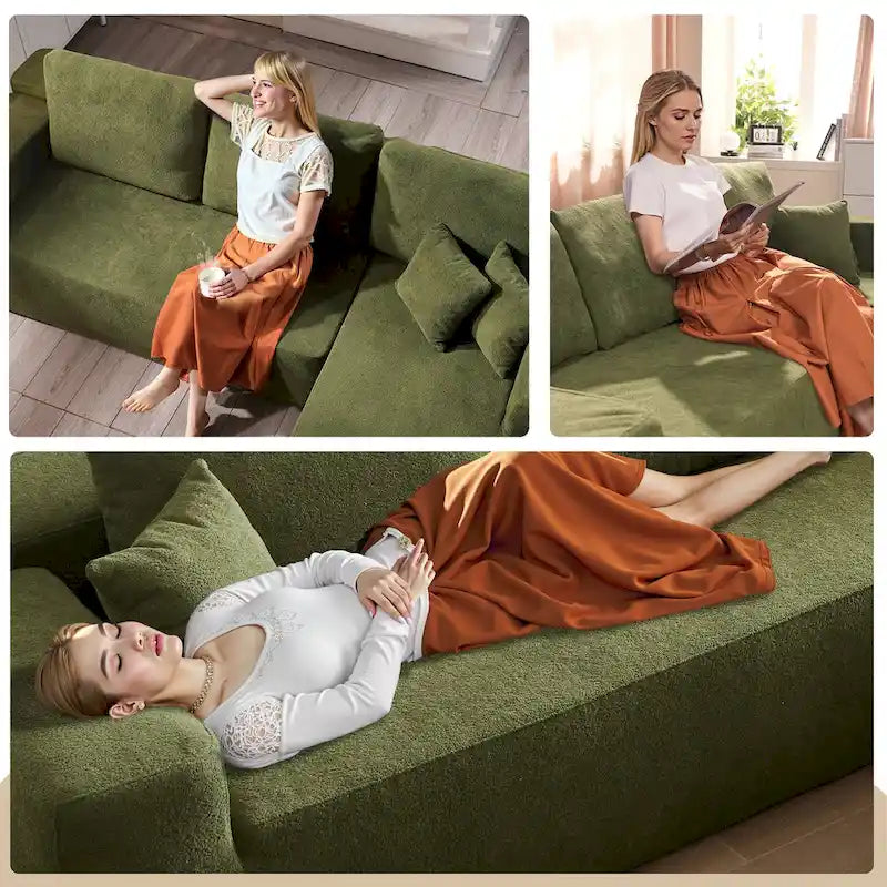 Modern Upholstery Chaise Sofa with Pillows for Living Room