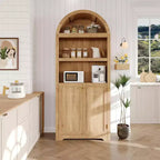 72 Tall Arched Cabinet, 5 Tier Arched Bookshelf with Double Doors & Adjustable Shelf, Wooden Bookcase with Storage for Home Office