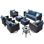 Ovios Tampa 8pc Wicker Outdoor Patio Furniture Conversation Sofa Set with Swivel Chairs and Cushions