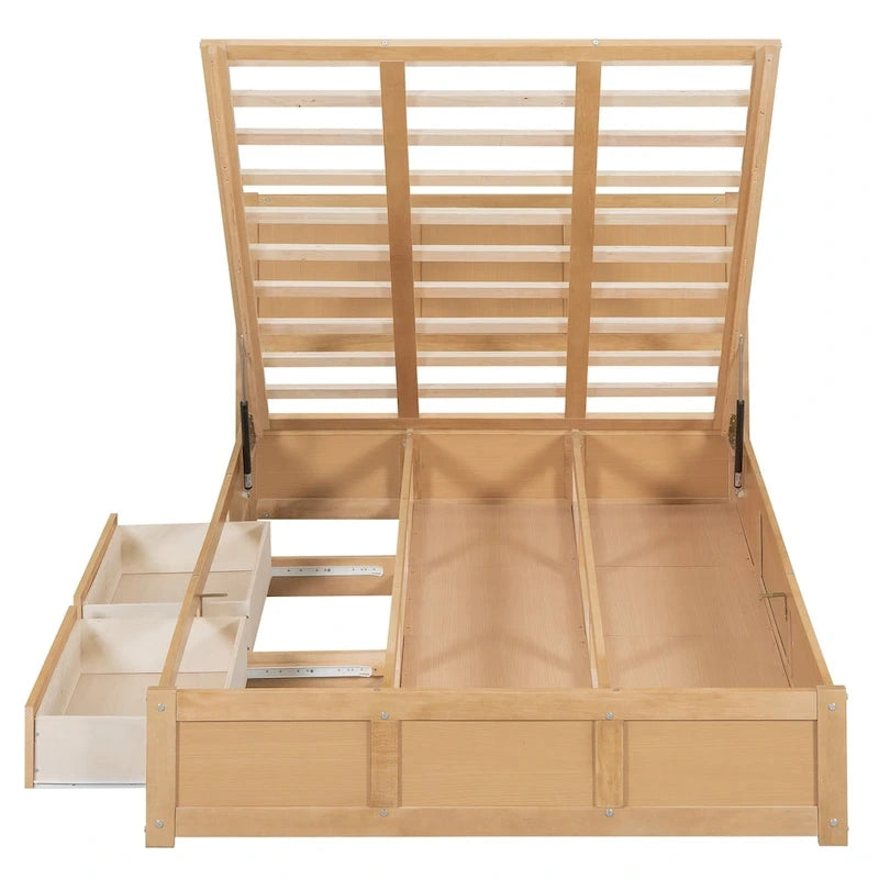 Wood Platform Bed with Underneath Storage and 2 Drawers