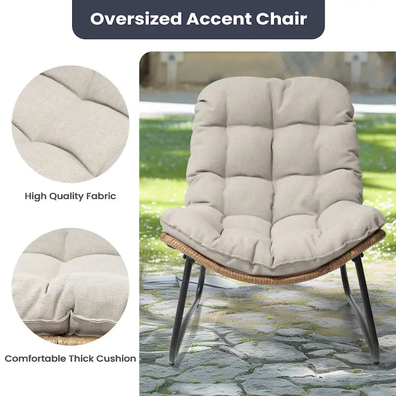 Papasan PE Rattan Chair with Cushion For Indoor Outdoor