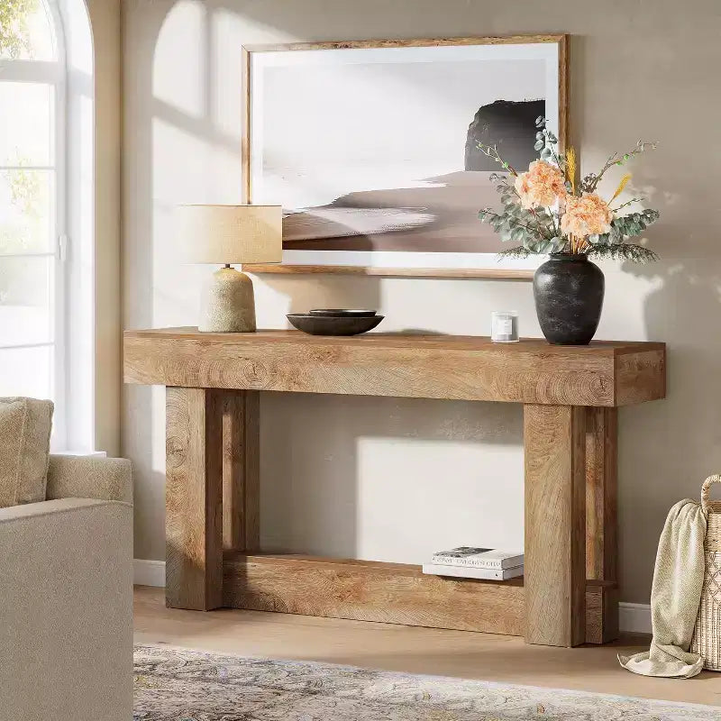 62.99-Inch Wood Console Table, 2-Tier Narrow Long Farmhouse Entryway Table