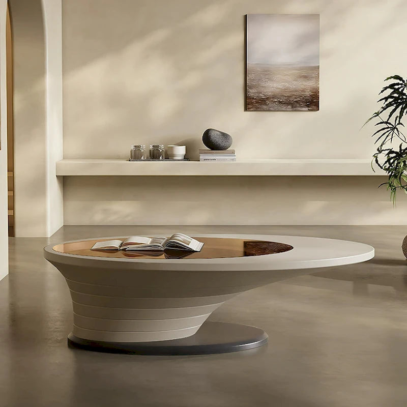 Light Luxury Modern Minimalist Oval Glass Tabletop Coffee Table Gray Base 51 in. - L 51.18W 25.59H 14.37
