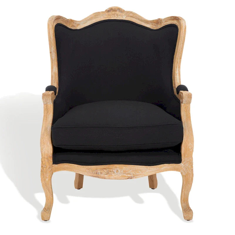 SAFAVIEH Couture Kali Oak Natural Linen Wing Chair - 34Wx34Dx40H