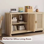 Woven Rattan 4-Door Storage Cabinet, Buffet Sideboard with Shelf, Coffee Bar Console for Kitchen Dining & Living Room, 36H
