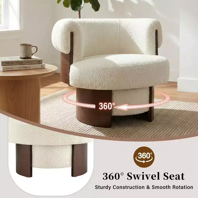 Whisen 360 Swivel Barrel Chair with Sculptural Bentwood Design, Solid Wood Frame, 32 Wide, Versatile for Living Room and Bedroom