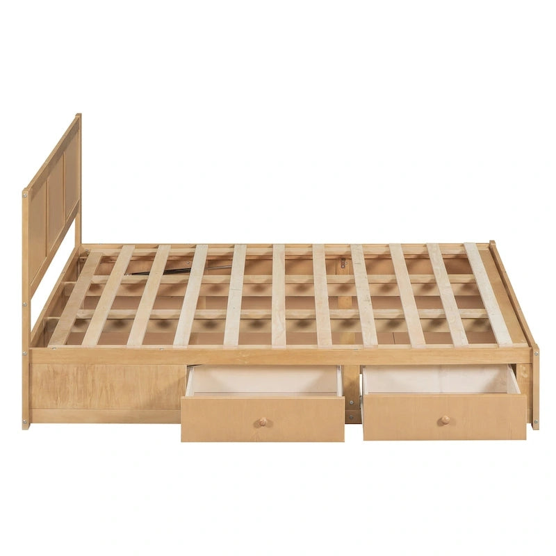 Wood Platform Bed with Underneath Storage and 2 Drawers