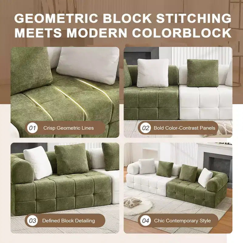 110.23 in. W Colorblock Modular 4-Seater Chenille Sofa with Curved Armrests